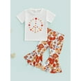 thumbnail image 4 of hirigin Girls Summer 2Pcs Outfit Sets White Short Sleeve O Neck T-shirt + Floral Flared Pants, 4 of 8
