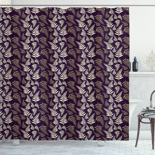 Art Deco Shower Curtain Leaves Branch Random Alignment Vintage Effect On Purple Background Fabric Bathroom Set With Hooks 69w X 70l Inches Sepia Dark Cream By Ambesonne Com Art Deco Shower Curtain Leaves Branch, Art Deco Shower Curtain Hooks