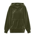 thumbnail image 5 of Fesfesfes Women's Casual Velour Hooded Pullover Sweatshirt Long Sleeve Drawstring Hoodie Top with Kangaroo Pocket Solid Color Loose Fit for Fall Winter Daily Wear, 5 of 8