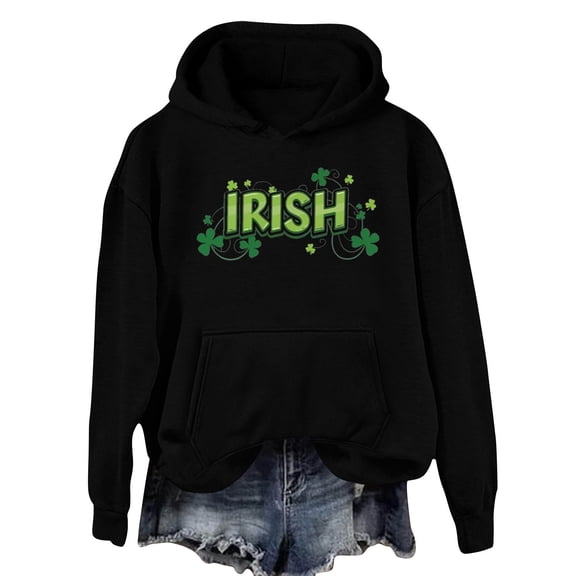 Tnhcen Women's Casual Hoodie Saint Patrick's Day 4-Leaf Clover Graphic Print Long Sleeve Pullover Hoodie for Women Size S-2XL Irish Festival Apparel