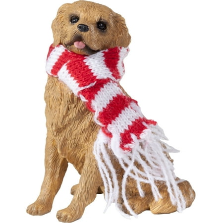 Sandicast Sitting Golden Retriever with Scarf Christmas Dog Ornament