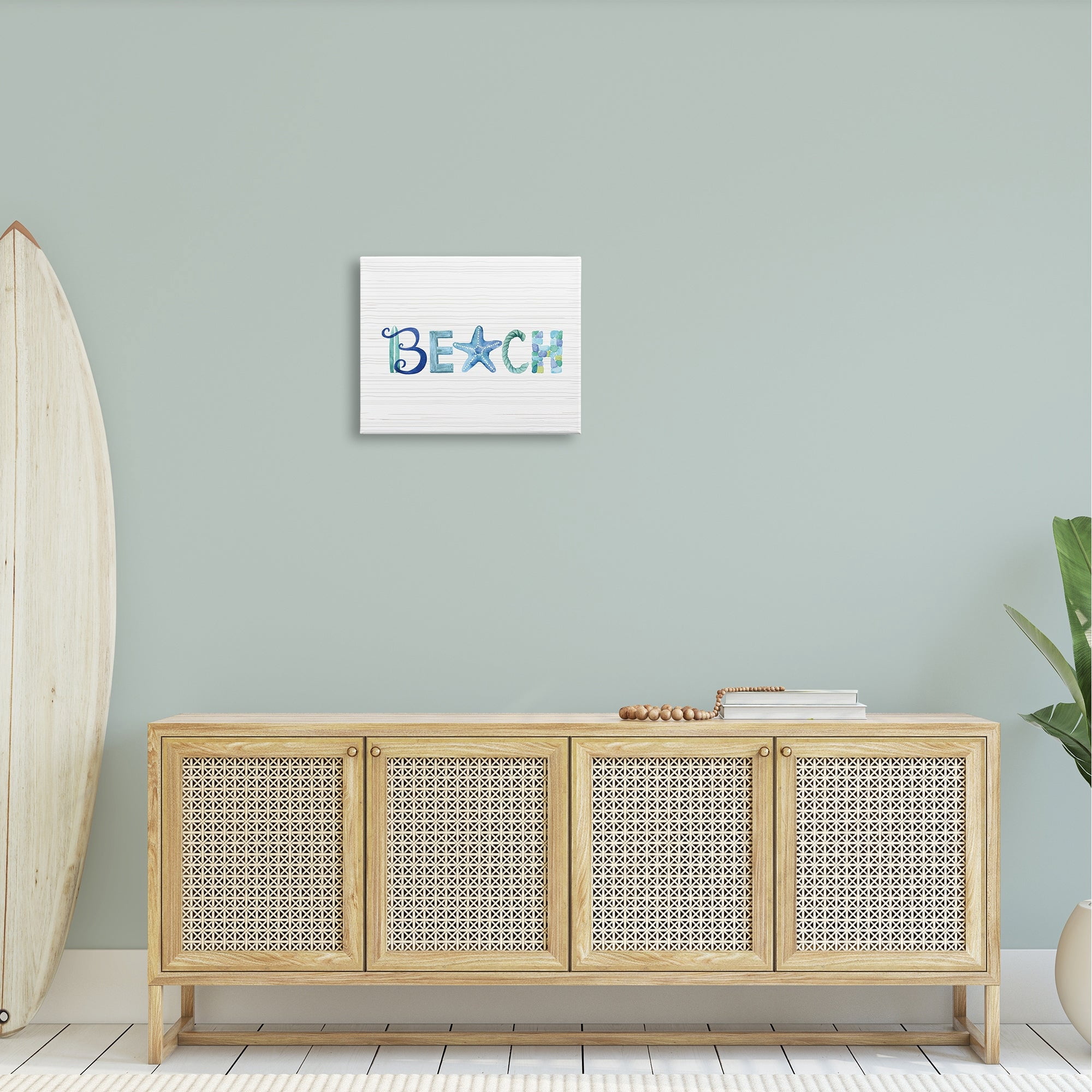 Stupell Industries Beach Letters Typography Sea Life Pebbles Rope Graphic Art Gallery Wrapped Canvas Print Wall Art, Design by Sharon Lee