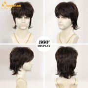QUEENTAS 9.5 Inch Men Wig Short Brown Wig for Men Synthetic Hair Wigs for Daily Cosplay Halloween Wigs