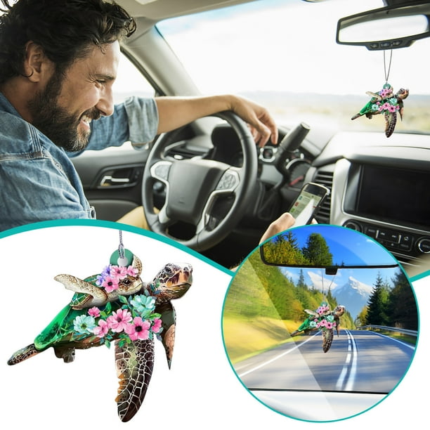 Xihbxyly Adorno Plano de Tortuga Marina, Diseño de Mamá y Bebé, Impresión Por Sublimación de Tinta a Doble Cara, Decoración para Espejo Retrovisor de Coche, Decoración Del Hogar, Idea de Regalo, Colg