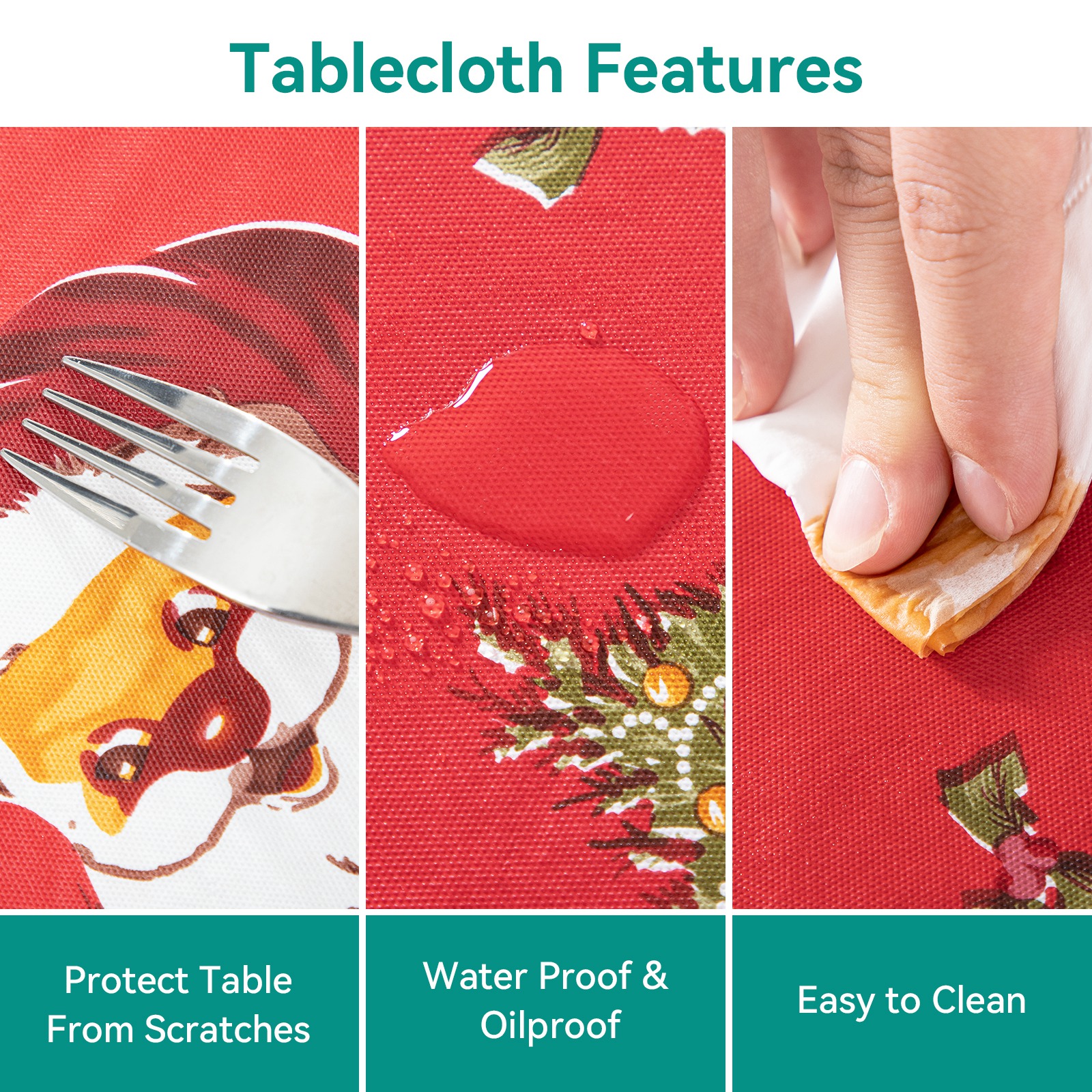 RAY STAR 60x120 inch Christmas Tablecloth Rectangle Vinyl with Flannel Backing Waterproof & Heavy Duty Plastic Table Cover for Dining