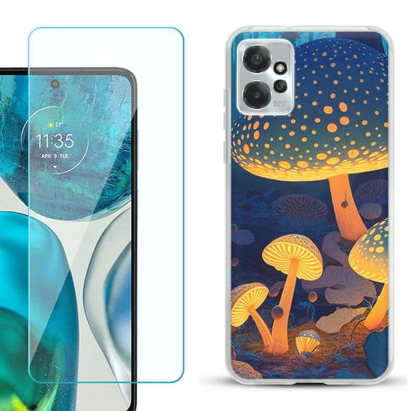 OneToughShield ® for Motorola Moto G Power 5G 2023 Shockproof Fashion Phone Case, with Tempered Glass Screen Protector - Glowing Mushroom
