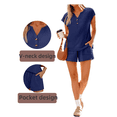 thumbnail image 4 of Gleelaud New Summer Women's 2-Piece Set V-Neck Button Top & Pocketed Drawstring Shorts for Home & Outdoor, 4 of 6