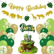 Jungle Safari Birthday Party Decorations Boys, Jungle Theme Birthday Decorations Party Supplies with Happy Birthday Banner, Balloons, Palm Leaves, Cake Toppers (Birthday decoration)