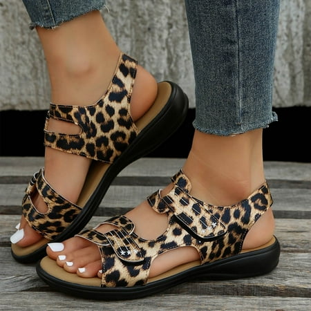 

HIMIWAY Wedge Sandals for Women Comfortable Women s Orthopedic Sandals Fishmouth Wedges High-heeled Shoes Women s Shoes Sandals Leopard Print 39