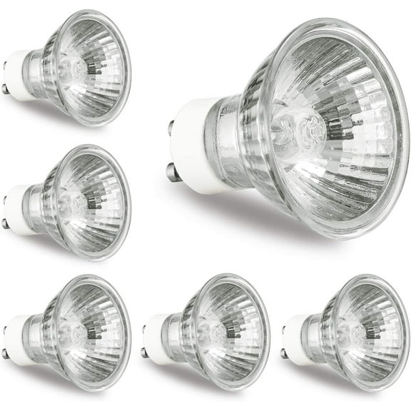 GU10 Halogen Bulb 120V 50W Halogen Light Bulbs for Candle Warmer Lamp, GU10 C, MR16 with Glass Cover, 2700K Warm White, Dimmable, Pack of 6