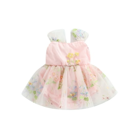 

Calsunbaby Newborn Baby Girl Princess Romper Dress Sleeveless Floral Embroidery Lace Backless Bowknot Jumpsuit Pink 12-18 Months