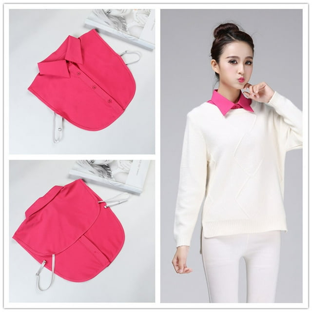 Femmes Simple Conception Couleur Unie Faux Col Blouse Amovible Femmes Filles Formelle Fausse Demi-Chemise Décoratif Revers Amovible Accessoire Rose Rouge Point