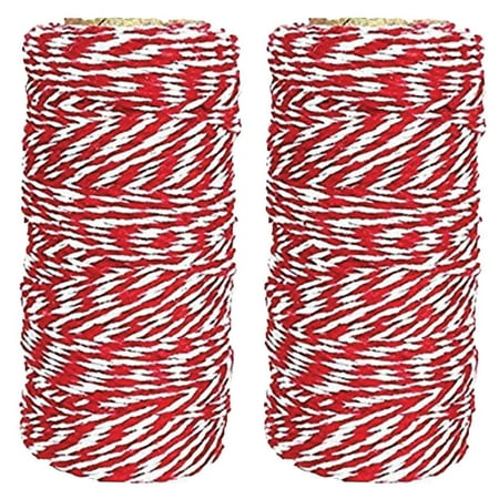 Just Artifacts ECO Bakers Twine 110yd 12Ply Striped Cherry Red (2-Pack) - Decorative Bakers Twine for DIY Crafts and Gift (Best Round Baler Twine)