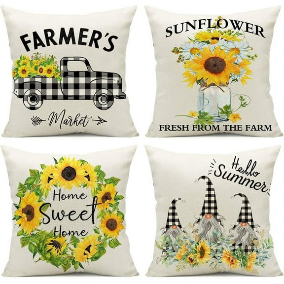 Summer Pillow Covers 18X18,,Outdoor Farmhouse Pillow Covers Linen Cushion Case for Summer Home Decor