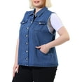 thumbnail image 4 of Agnes Orinda Women's Plus Size Button Down Raw Sleeveless Denim Jackets, 4 of 6