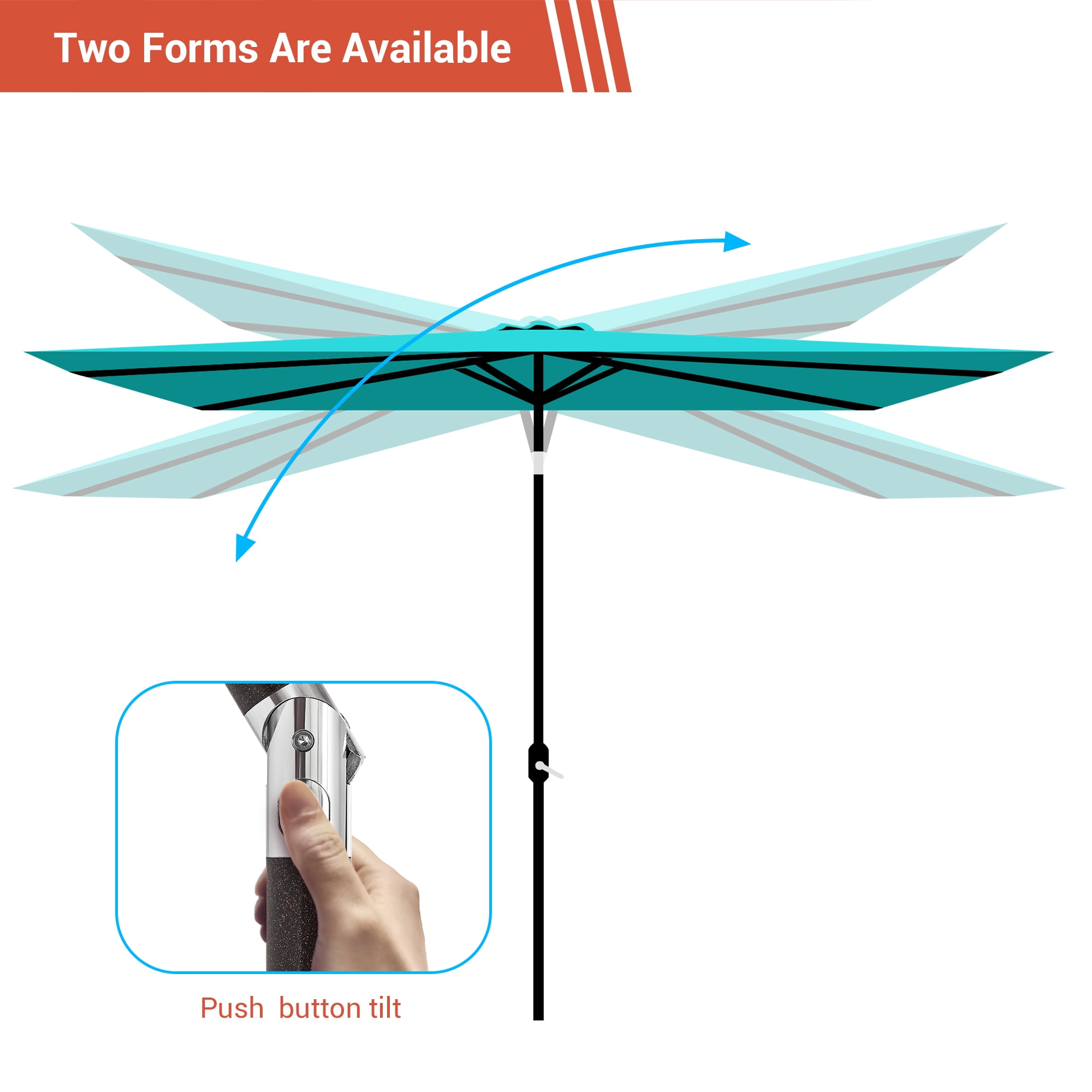 CHYVARY 10 x 6.5ft LED Outdoor Patio Rectangular Table Umbrellas for Deck, Poolside and Garden,Lake Blue