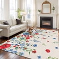thumbnail image 3 of Independence Day Flower Washable Area Rug 5 x 8 ft Retro Farm Red Blue White Floral Green Leaf Linen, Soft Non Slip Rugs Stain Repellent Indoor Felt Carpet for Living Dining Room Bedroom Home Office, 3 of 9