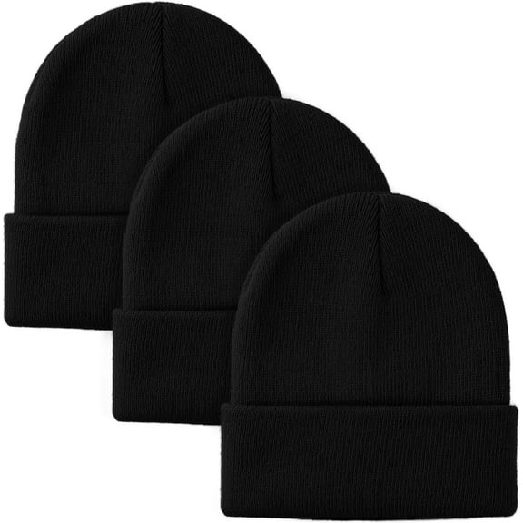 3 Pack Toddler Beanie Kids Beanie Winter Hats Knit Ribbed Boys Girls Beanies Warm Cuffed Caps