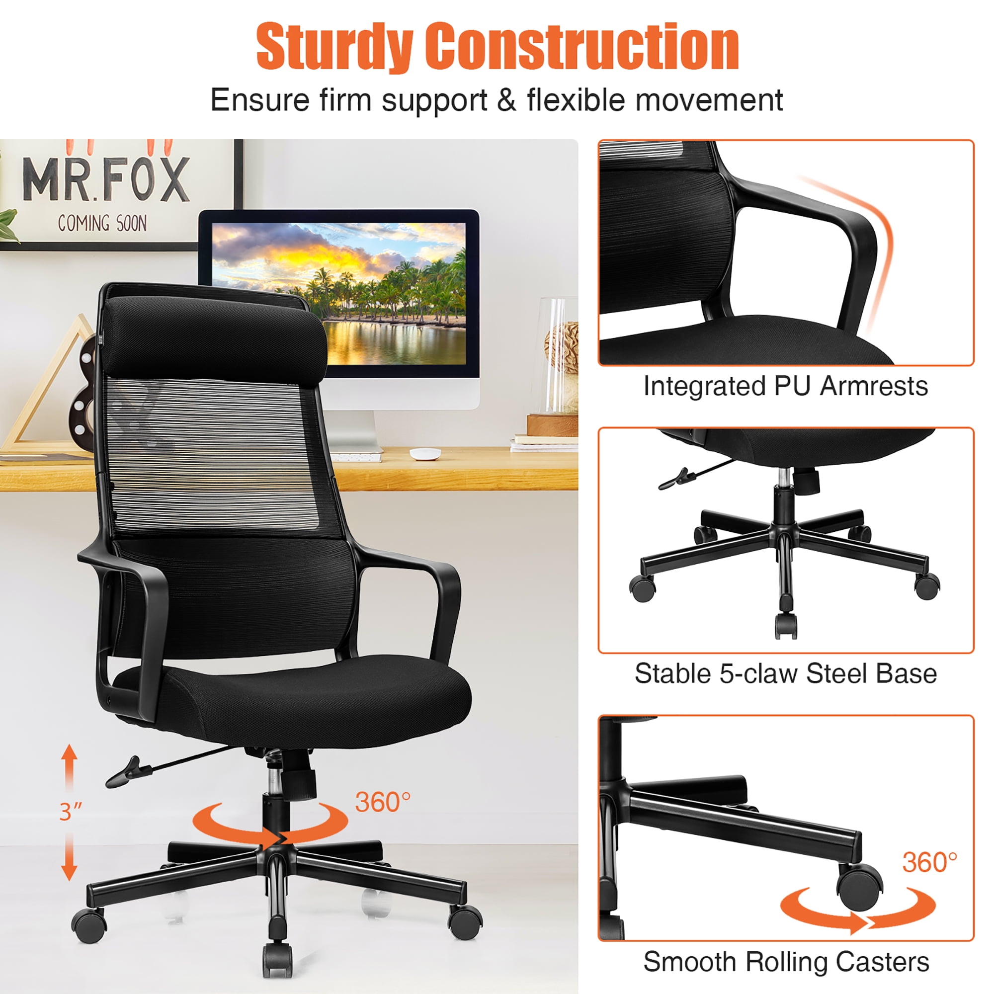 Costway Black High Back Mesh Office Chair with Adjustable Lumbar Support  and Headrest HW62423 - The Home Depot