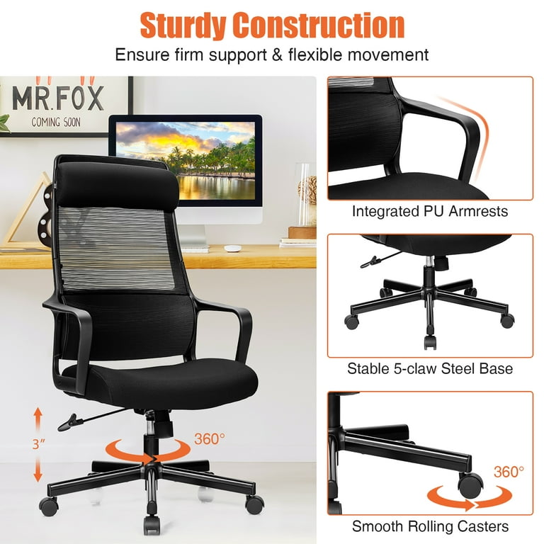 Costway Adjustable Mesh Office Task Chair Heating Lumbar Support Headrest  Black