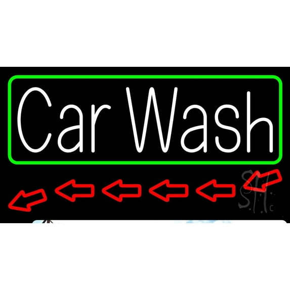 Red Car Wash With Border LED Neon Sign 13 x 24 - inches, Clear Edge Cut Acrylic Backing, with Dimmer - Bright and Premium built indoor LED Neon Sign for automotive store, and mall.