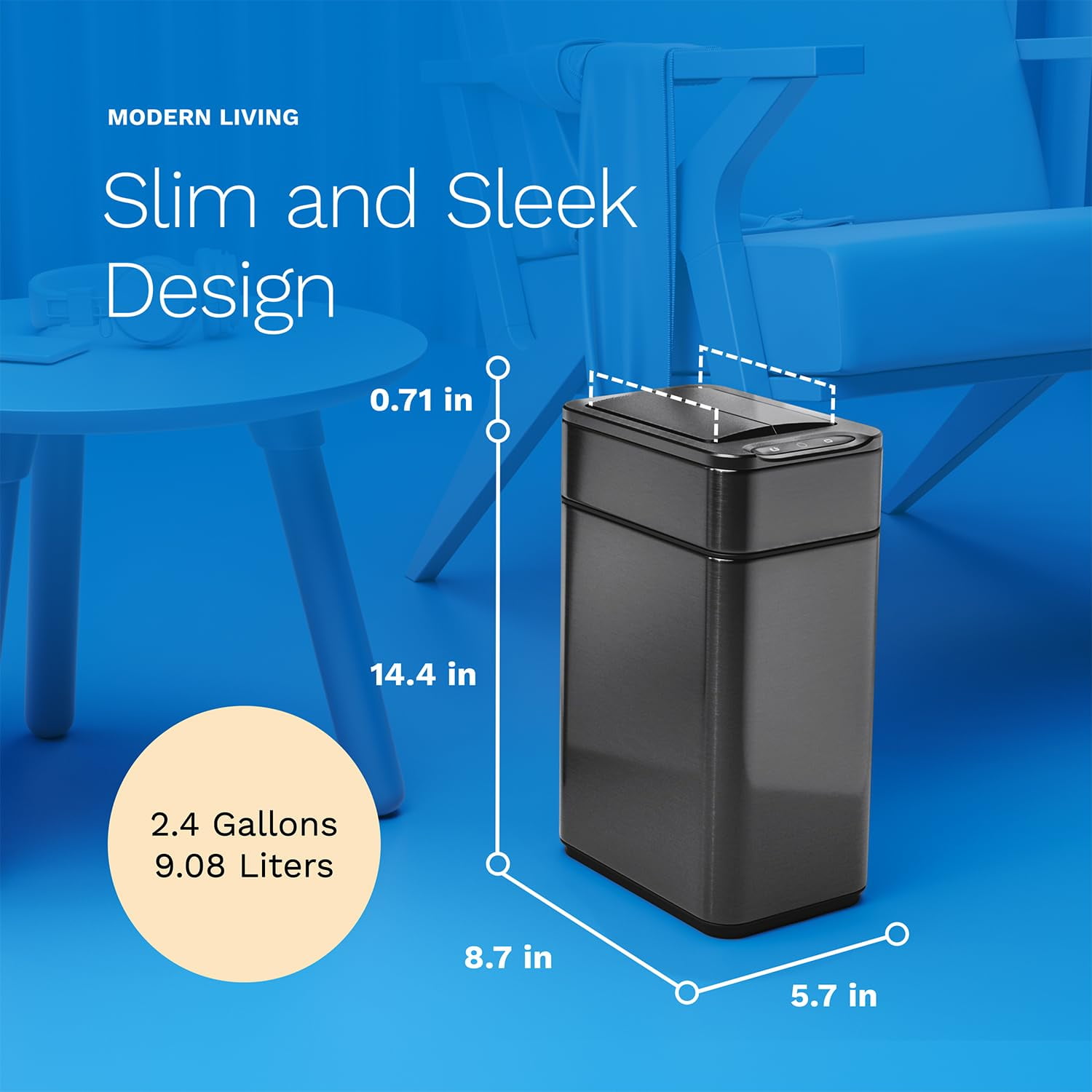 (2 pack) hOmeLabs Durable 2.4 Gallon Sensor Trash Can, Retractable Butterfly Lid, Batteries Included, Space-Efficient, Easy Clean, Battery-Powered - Dark Stainless Steel