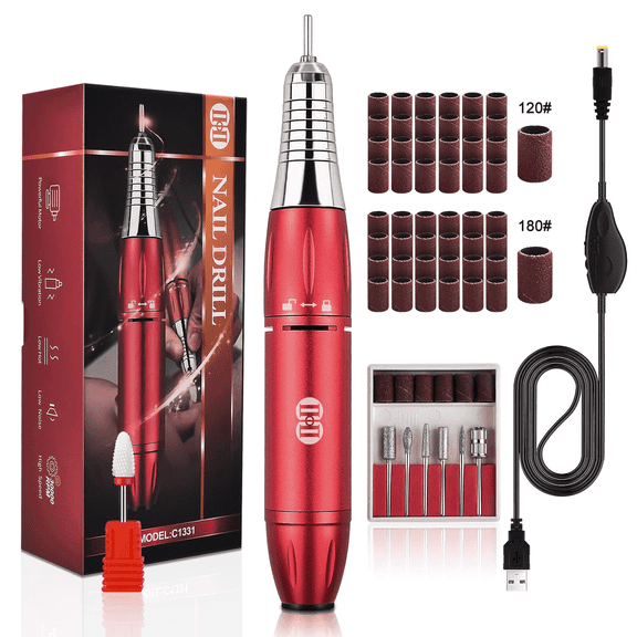 Electric Nail Drill Machine, CIICII 30000RPM Professional Nail Drill Kit Red
