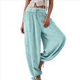 thumbnail image 1 of Pantalones Holgados Informales de Algodón para Mujer, de Pierna , con Costuras de Cordón y Bolsillos. Azul XXL, 1 of 10