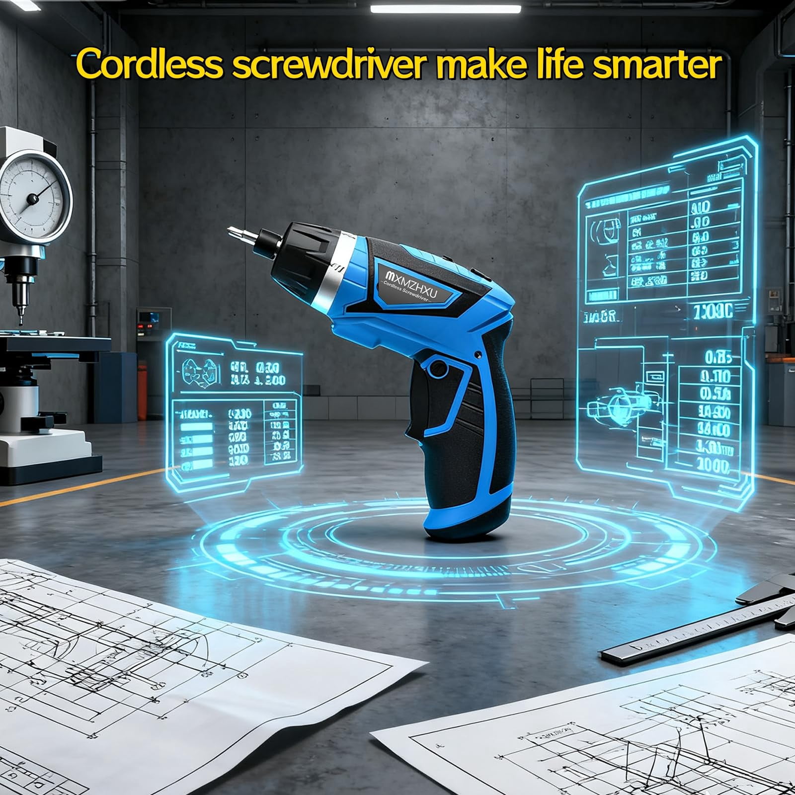 Electric Cordless Screwdriver 47-in-1 Drill Driver Rotatable Dual Position Handle with LED Light