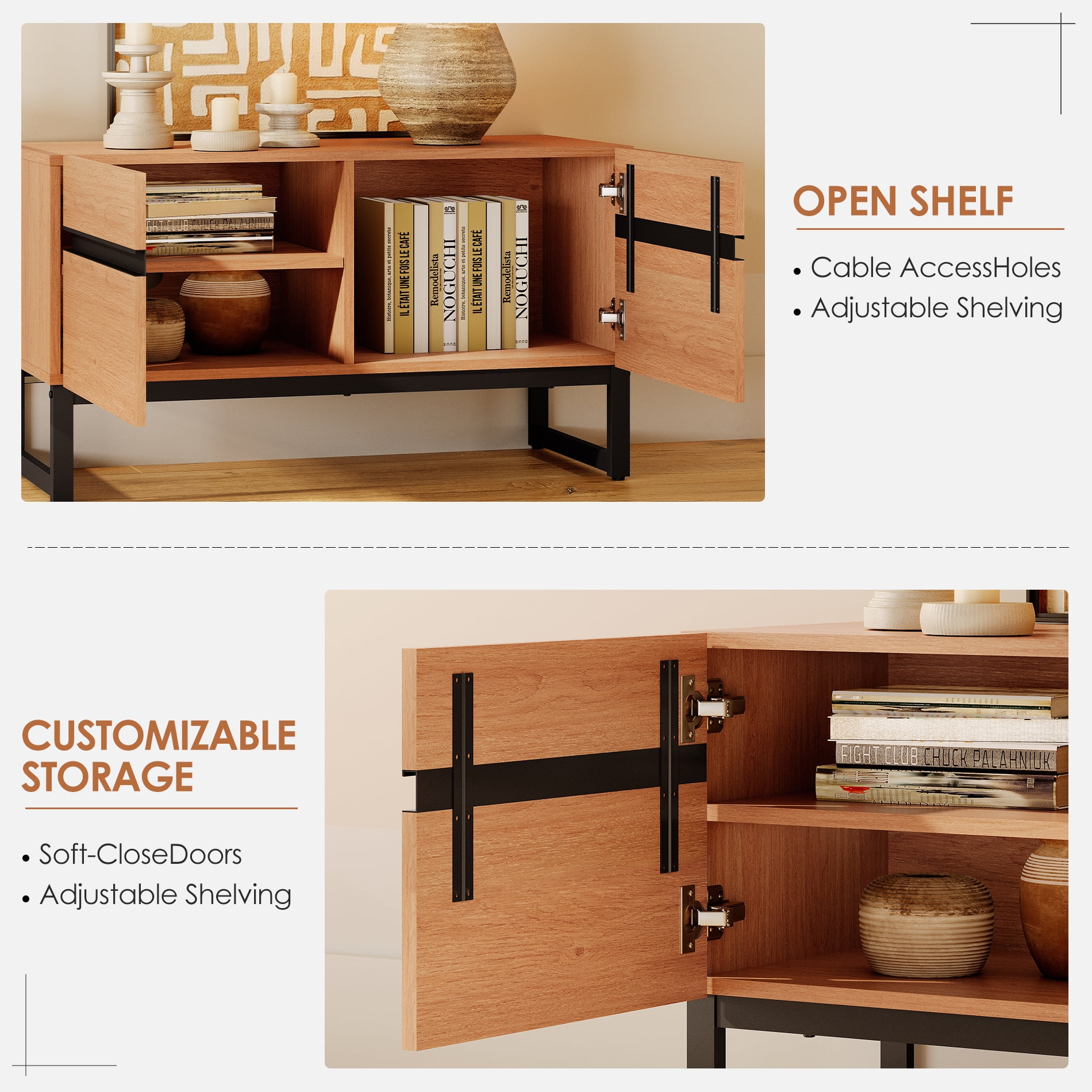 Modern TV Stand for TVs up to 110 inch, 3 in 1 Entertainment Center TV Console with Storage Cabinets and Metal Base,Media Console for Living Room