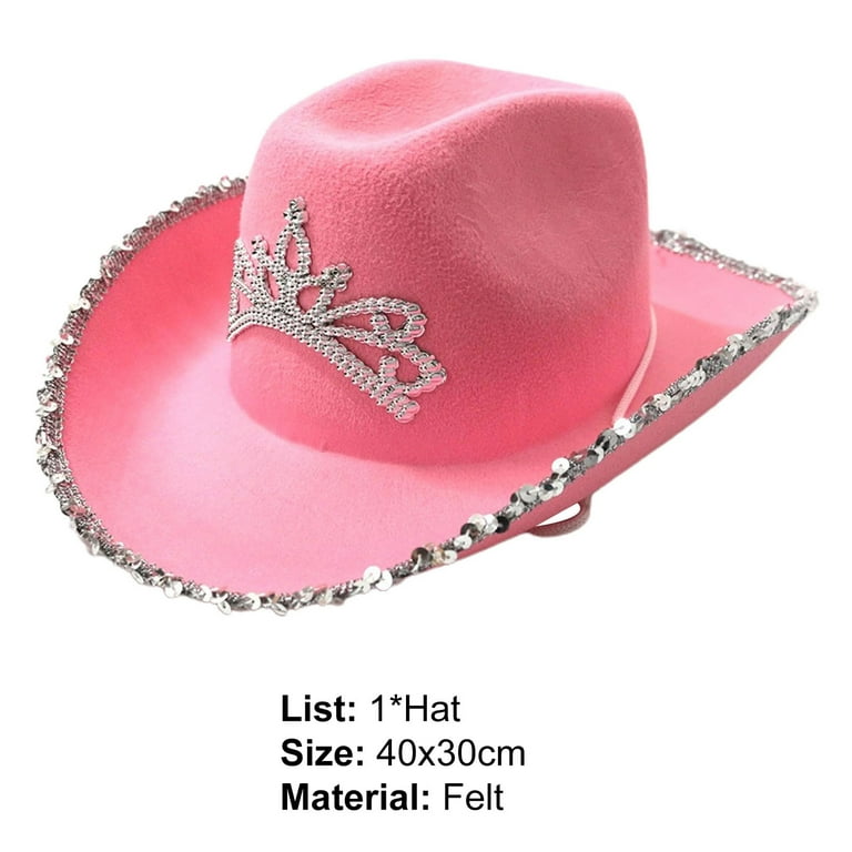 Meijuhuga Western Pink Cowgirl Hat, Drawstring Felt Cowboy Costume