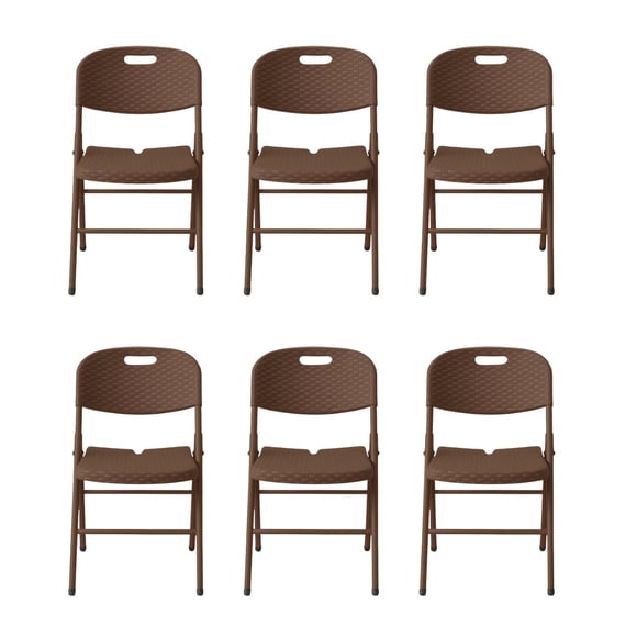 Set 6 Sillas Plegables Reforzadas 120kg Acero Polietileno Comedor Hogar Eventos Color Café Ratán.