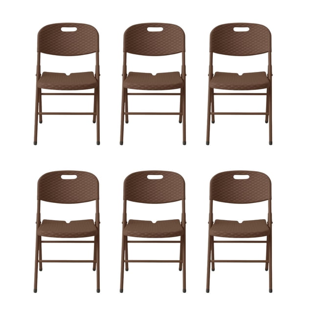 Set 6 Sillas Plegables Reforzadas 120kg Acero Polietileno Comedor Hogar Eventos Color Café Ratán.