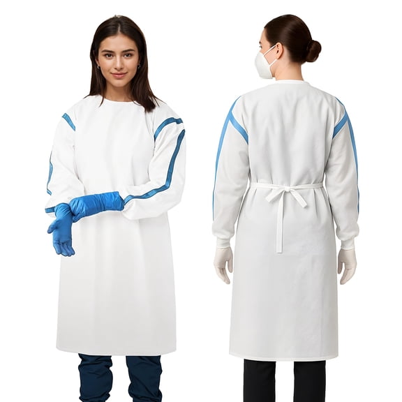 White Disposable Isolation Gown, X-Small. Isolation Gowns Disposable. Fluid Resistant 50 GSM Microporous Medical PPE Gowns with Elastic Wrists and Tie-Back Closure