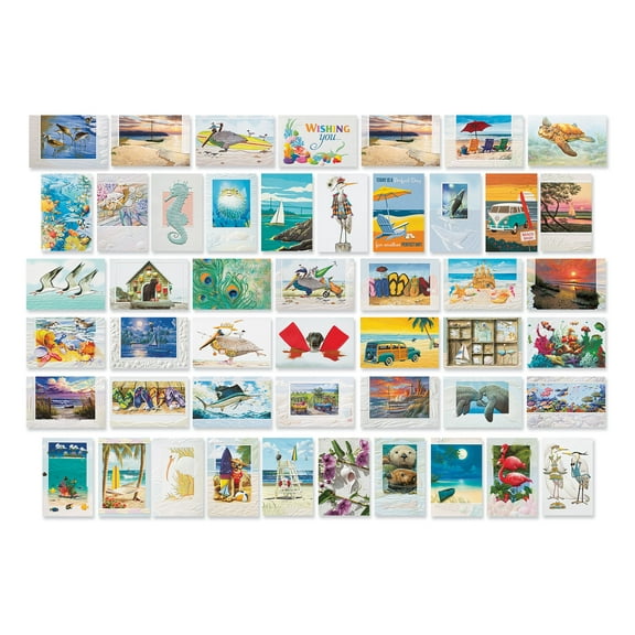 Pumpernickel Press Embossed Greeting Cards Boxed Assortment – Coastal, 48 Count