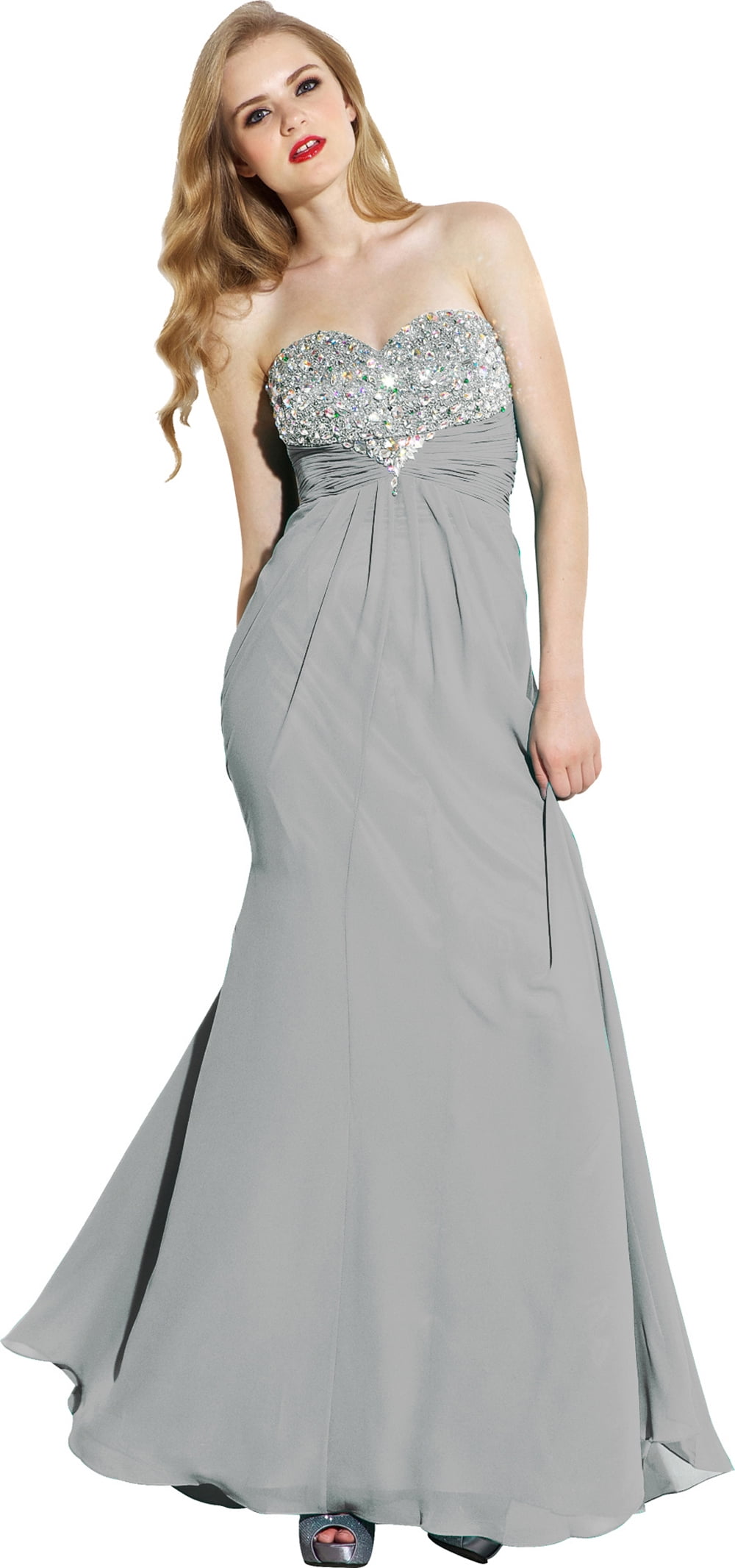 Strapless Beaded Chiffon Ball Gown Prom Dress, Small, Silver - Walmart.com