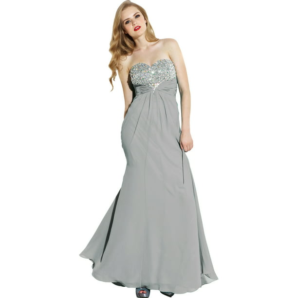 Strapless Beaded Chiffon Ball Gown Prom Dress, Small, Silver - Walmart.com