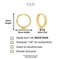 thumbnail image 4 of Tilo Jewelry 14K Yellow Gold Round Huggie Hoop Earrings with Diamond-Cut Engraving | 12mm Small | Dainty Everyday Earrings for Women, Men, Unisex, 4 of 9