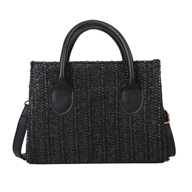LHSHID Straw Beach Tote Shoulder Bags Women Hand-Woven Leather Crossbody Handbag Purse