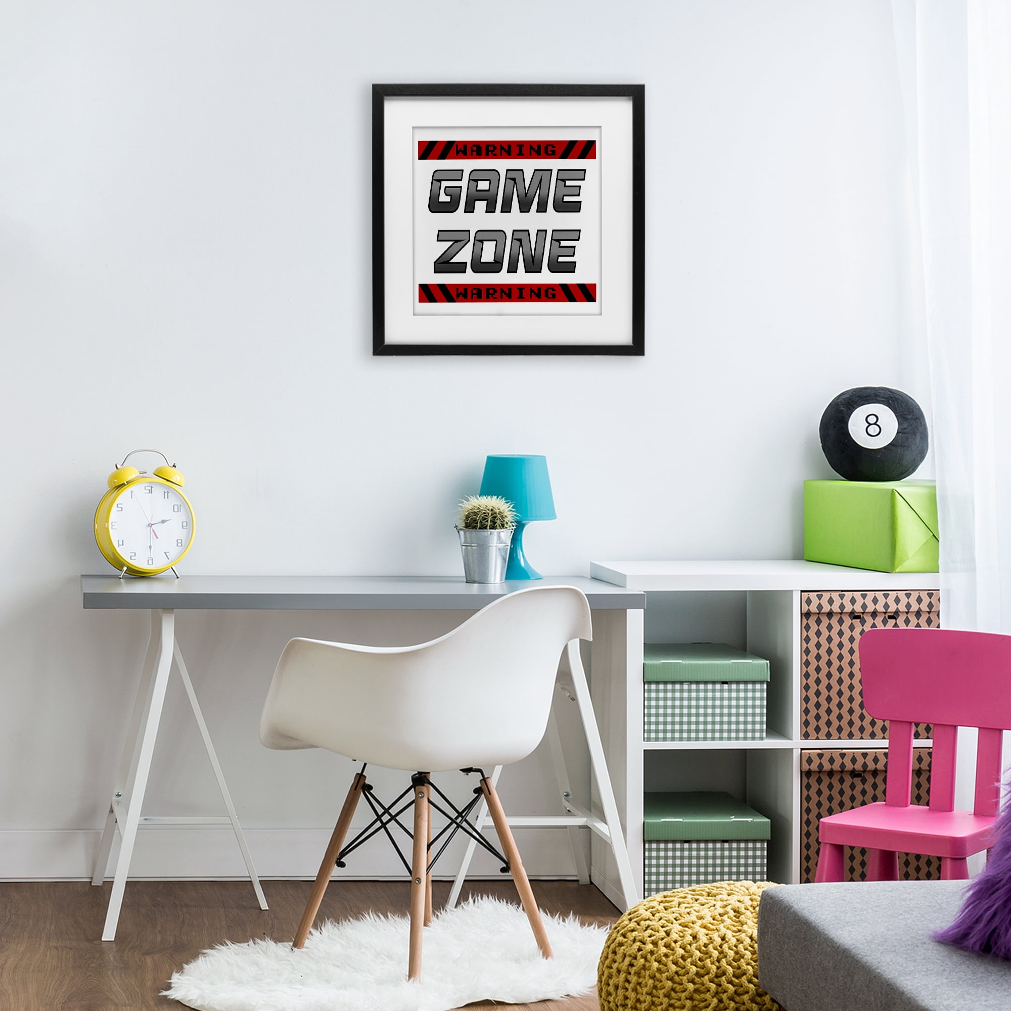 Stupell Industries Game Zone Warning Black Framed Print Under Glass, design by Marcus Prime