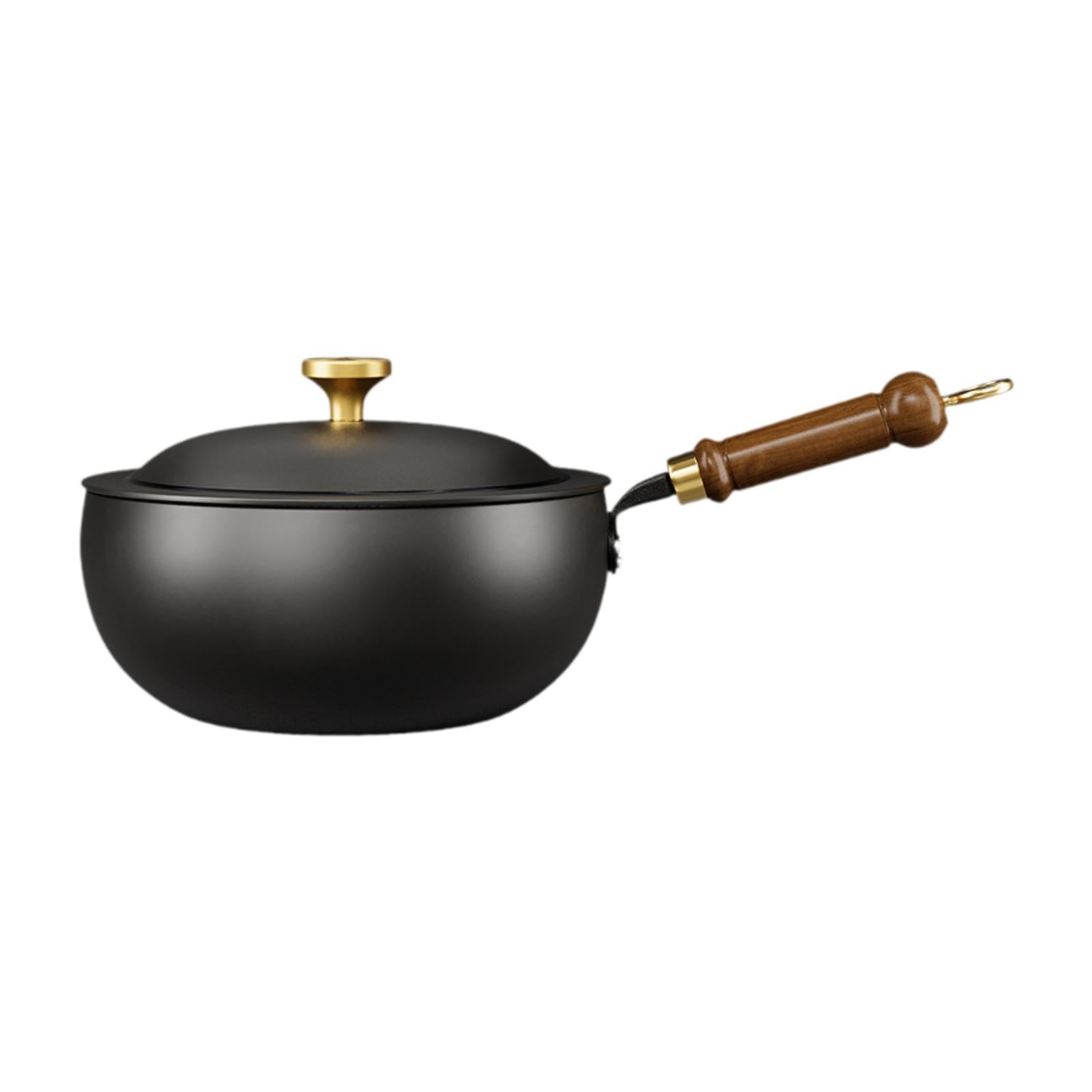 Esquirla Wok with Lid Deep Frying Pan Soup Pot Cookware Gas Instant Noodle Pot Stir Fry Pan Cooking Wok for Hotel Camping Dorm Kitchen 20cm diameter