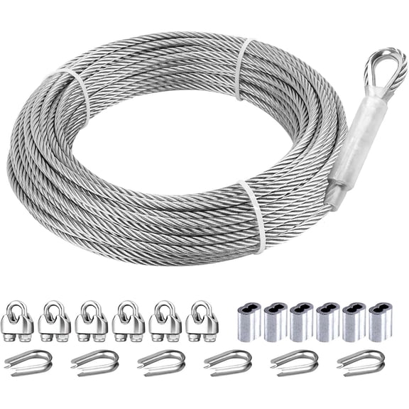 Tootaci 3700lbs 3/16 Stainless Steel Cable, 200ft 7×19 Wire Rope Kit Heavy Duty with Clamp for Wrecker Tow Truck , Industrial, Towing, Boat Lifts
