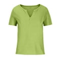 thumbnail image 4 of CHGBMOK Women's Short Sleeve V Neck Ribbed Knit T Shirts Henley Solid Color Summer Tops, 4 of 5