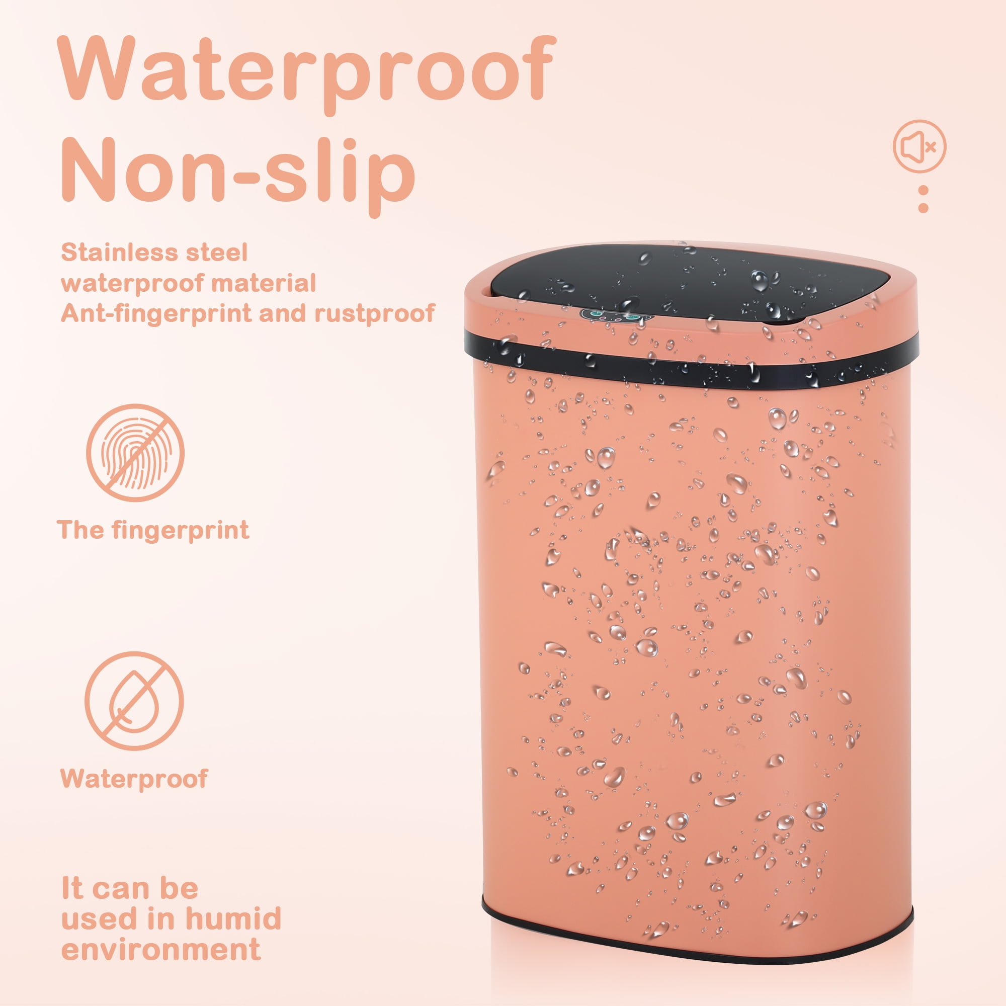CL.HPAHKL 13 Gallon Kitchen Trash Can with Lid, Stainless Steel Oval Automatic Garbage Can for Home Office Bedroom Living Room Garage, Large Capacity Trash Bin Trashcan, Pink