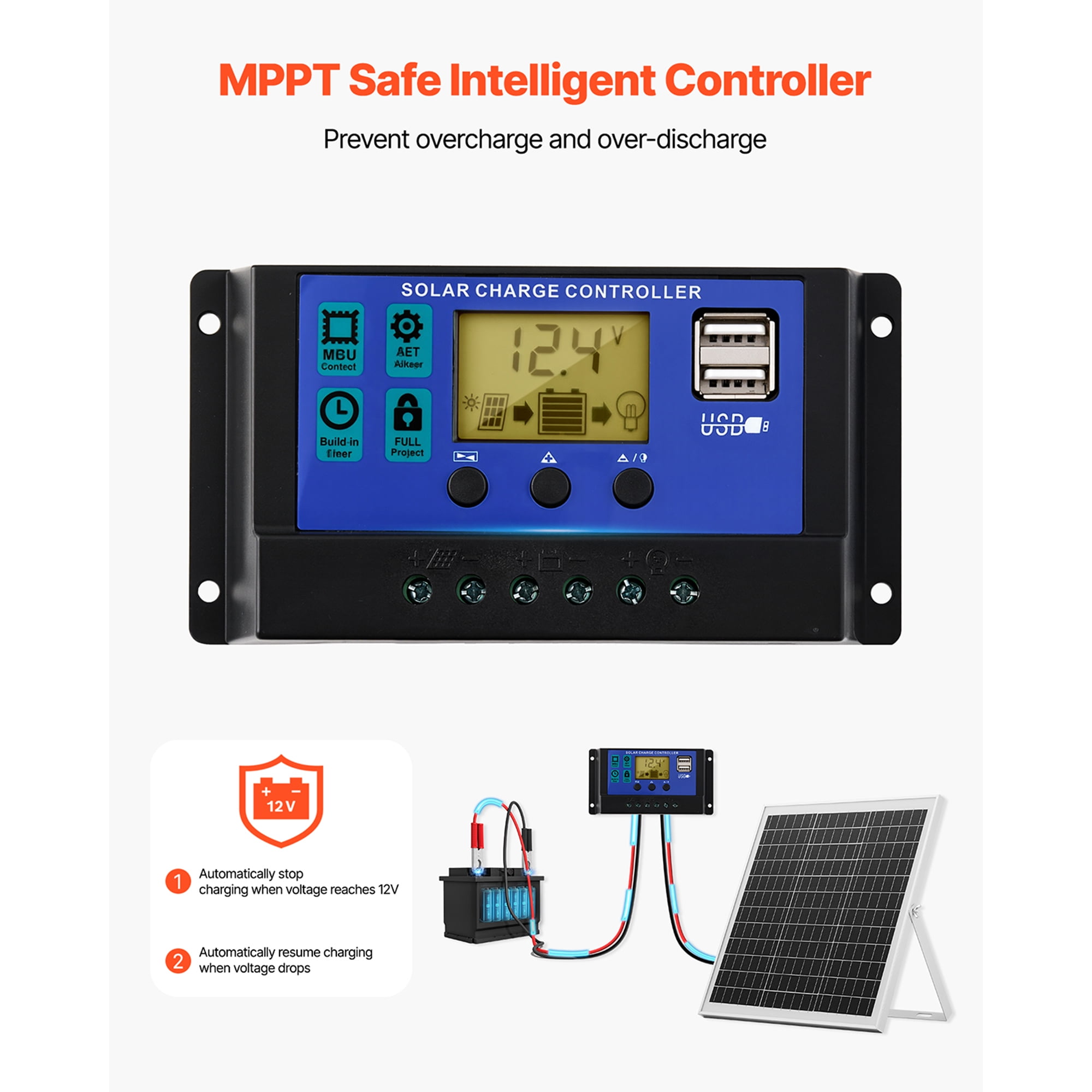 KFFKFF 20W 12V Solar Panel Charger, Solar Battery Maintainer with Smart MPPT Controller & Adjustable Mount, IP67 Waterproof for Cars, Boats, RVs, Motorcycles, and Trailers