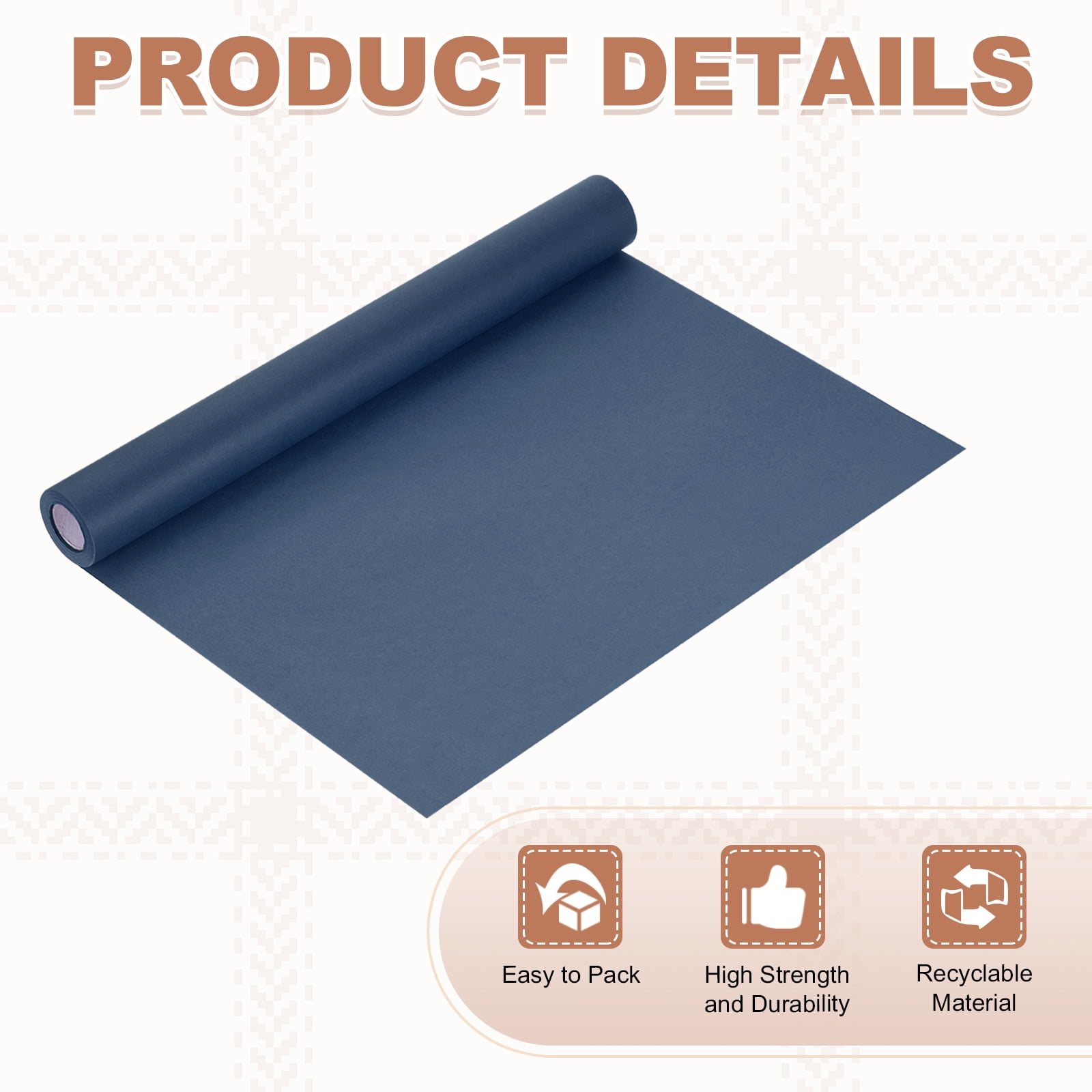 Uxcell Kraft Wrapping Paper Roll, 15" x 433"(36 ft) Decorative Paper for Gift Wrapping Bouquet Flower Bulletin Board Art Painting Craft Packaging Shipping, Dark Blue 80GSM