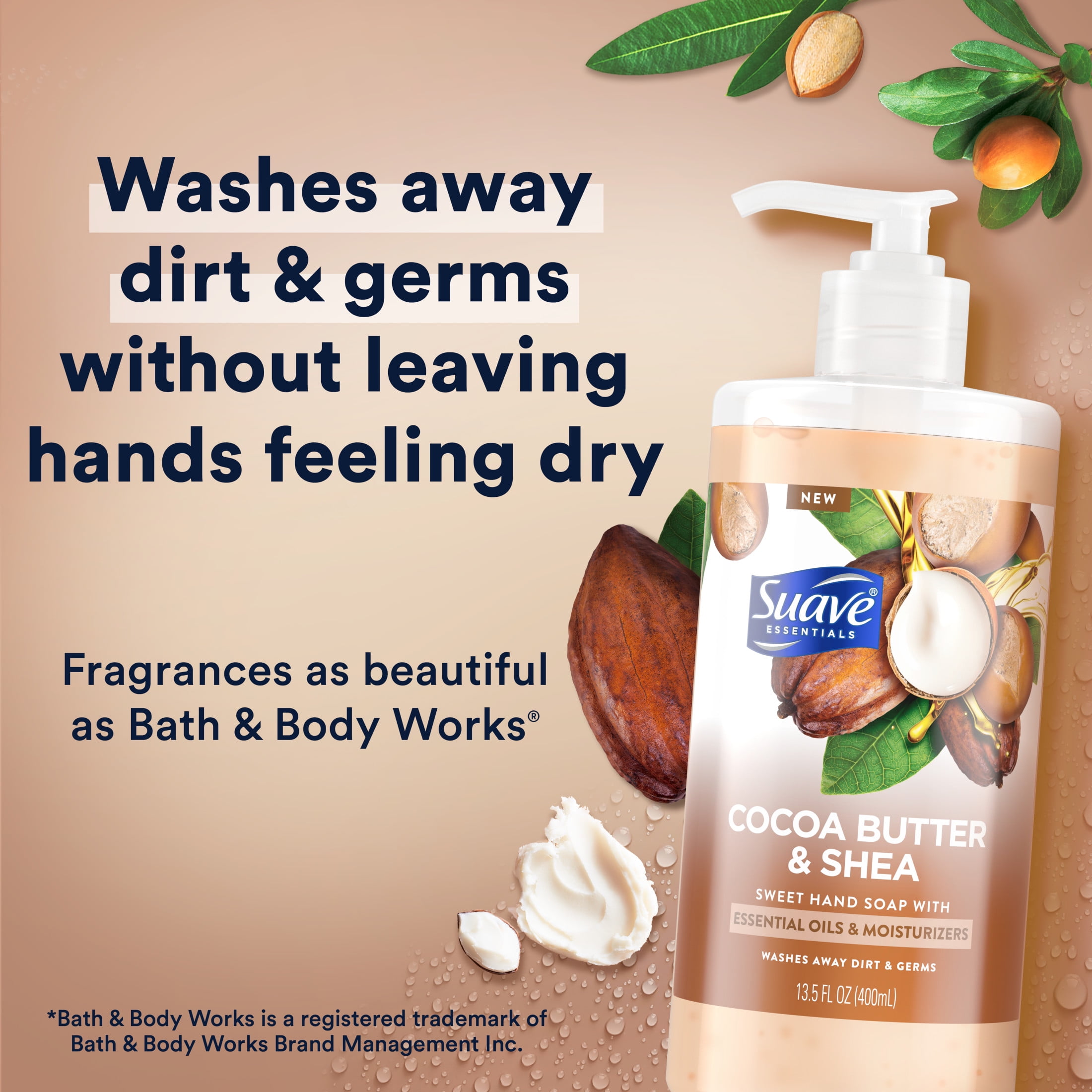 (2 pack) Suave Essentials Liquid Hand Soap, Cocoa Butter & Shea Butter with Essential Oils & Moisturizers, 13.5 fl oz