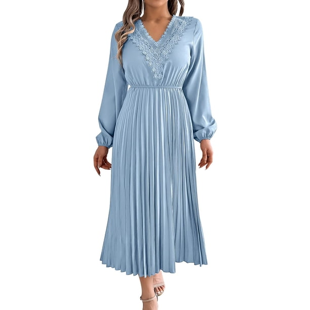 Vestido Floral para las Mujeres Manga Larga V-Cuello Diseño Floral, Vestido de Manga de Linterna de Gran Tamaño para el Otoño