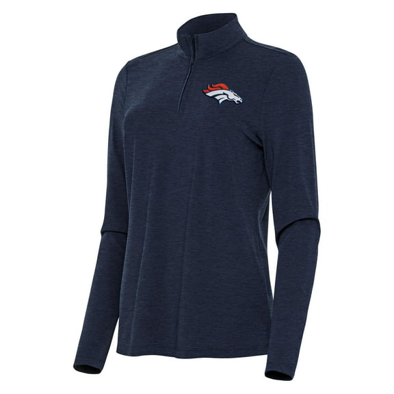 Women's Antigua Heather Navy Denver Broncos Bright Quarter-Zip Sweatshirt
