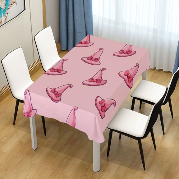 54x54 Inch Tablecloth Polyester Square Tablecloth for Home Kitchen Dinner Decor Pink Cartoon Witch Hats
